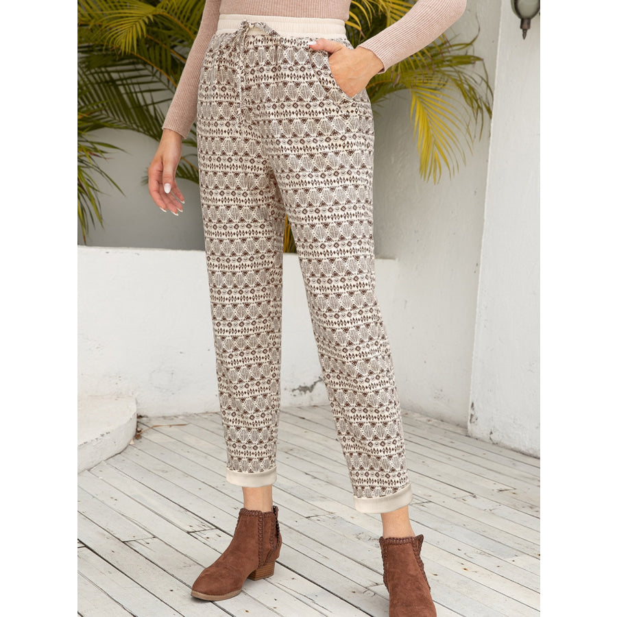 Tied Printed Pants with Pockets Apparel and Accessories