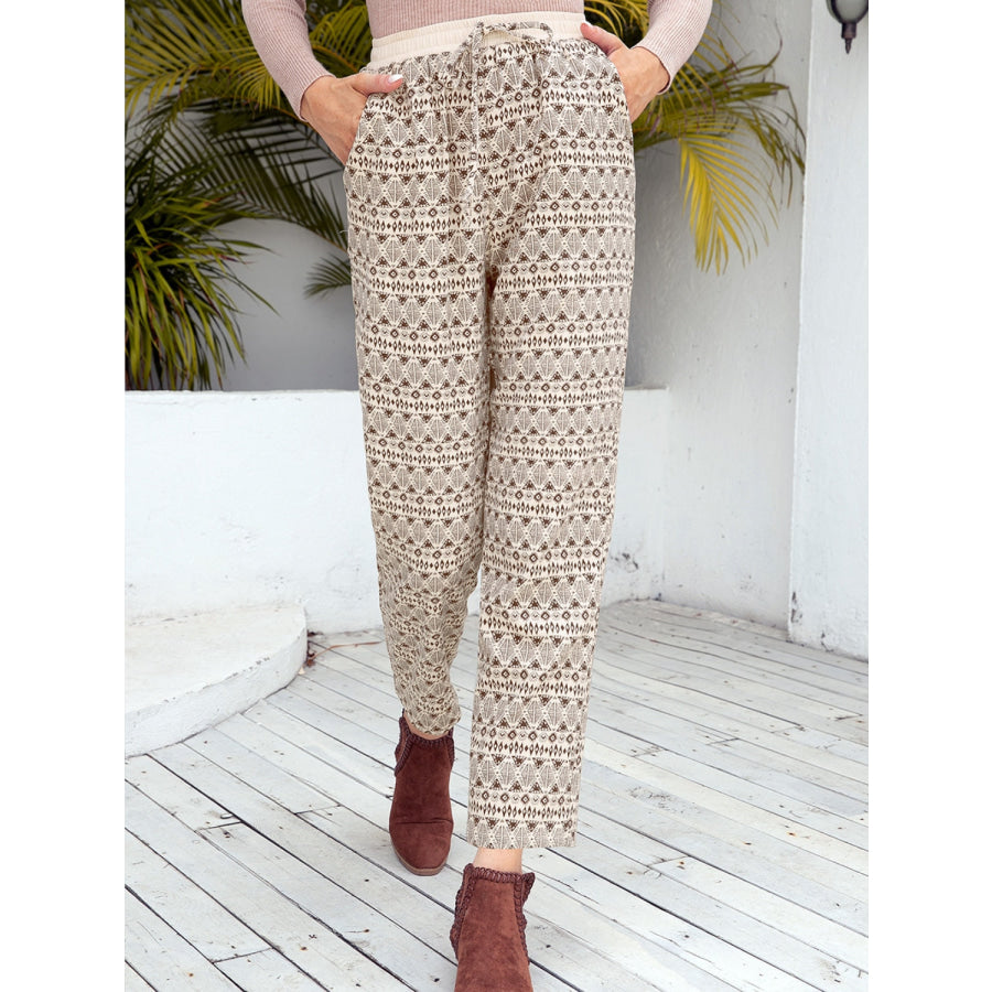 Tied Printed Pants with Pockets Apparel and Accessories