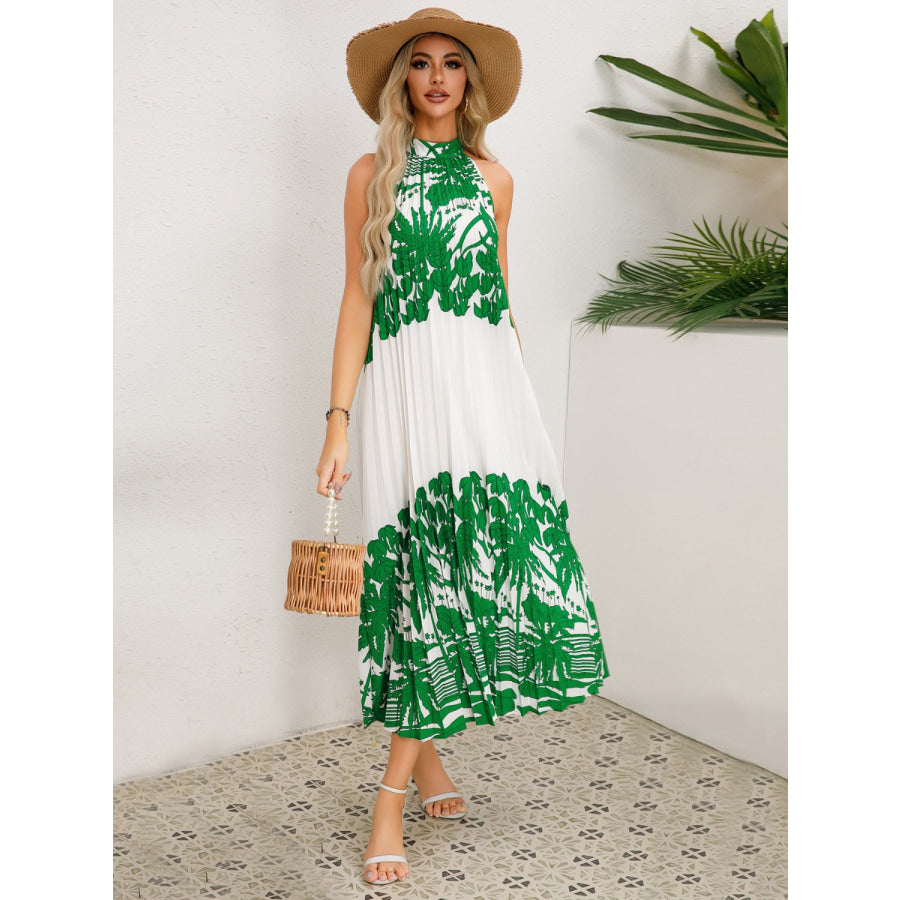 Tied Printed Sleeveless Midi Dress Apparel and Accessories