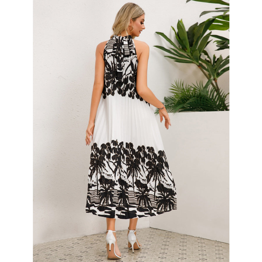 Tied Printed Sleeveless Midi Dress Apparel and Accessories
