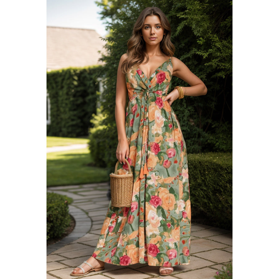 Tied Printed Surplice Cami Dress Apparel and Accessories