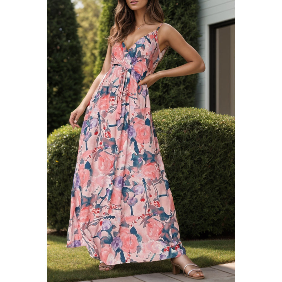 Tied Printed Surplice Cami Dress Apparel and Accessories