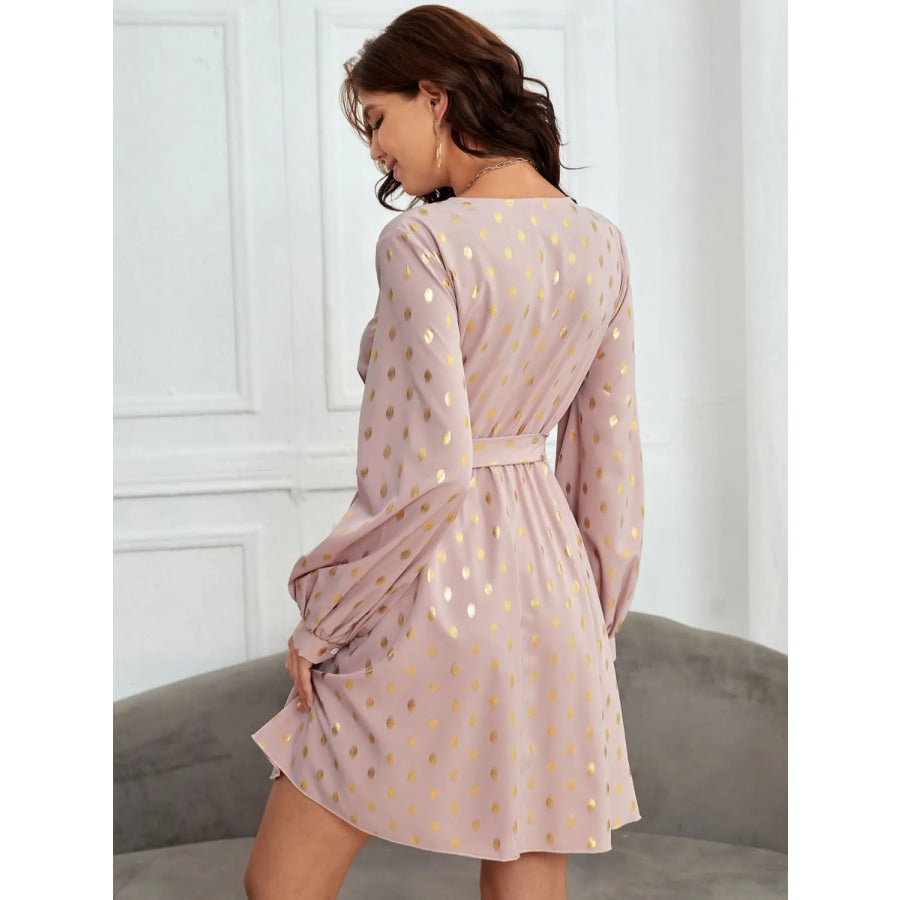 Tied Printed Surplice Long Sleeve Dress Apparel and Accessories