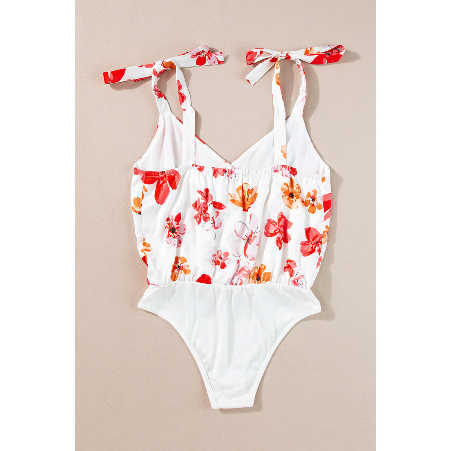 Tied Printed Surplice Sleeveless Bodysuit Apparel and Accessories