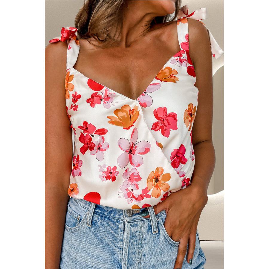 Tied Printed Surplice Sleeveless Bodysuit Floral / M Apparel and Accessories