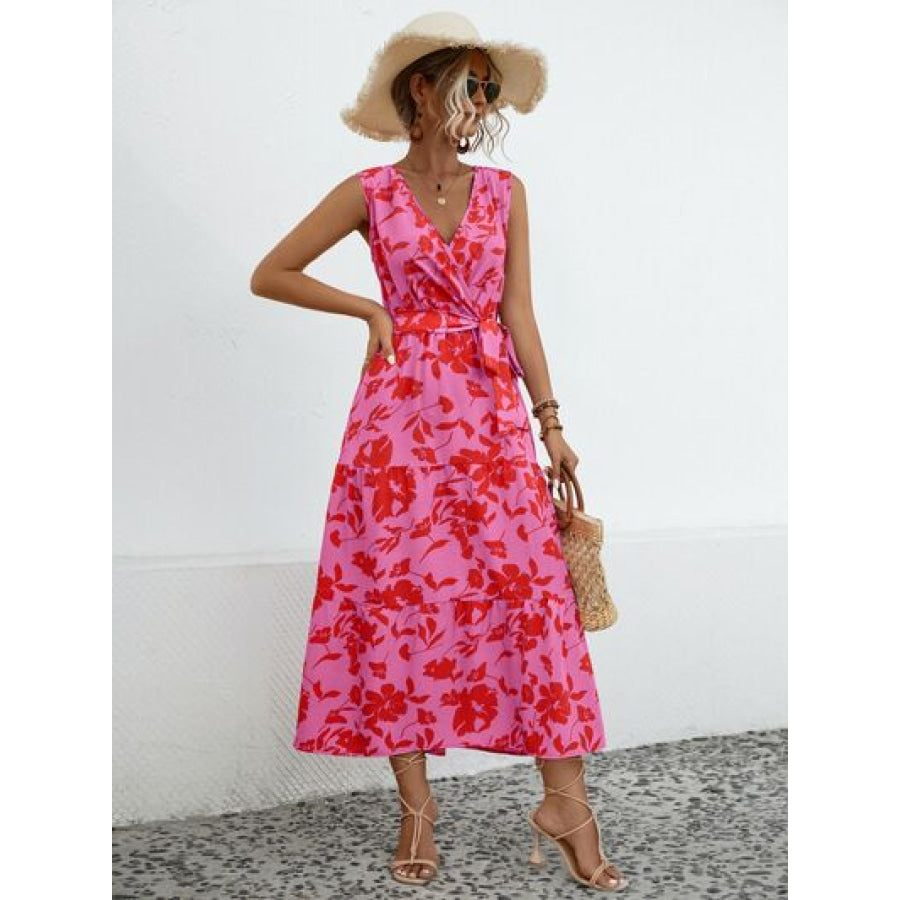 Tied Printed Surplice Tiered Dress Apparel and Accessories