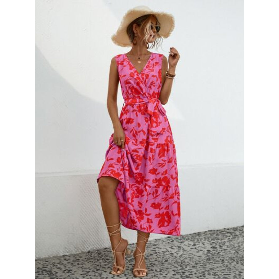 Tied Printed Surplice Tiered Dress Apparel and Accessories