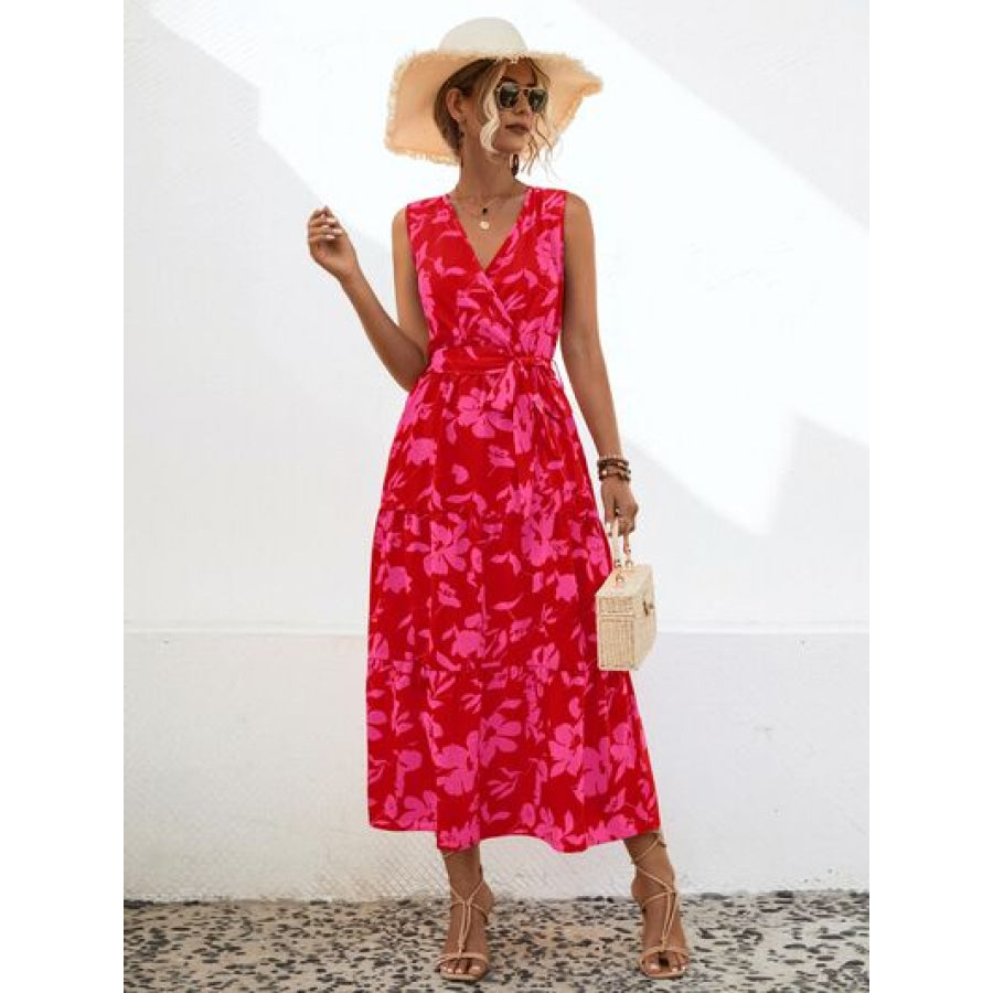 Tied Printed Surplice Tiered Dress Apparel and Accessories