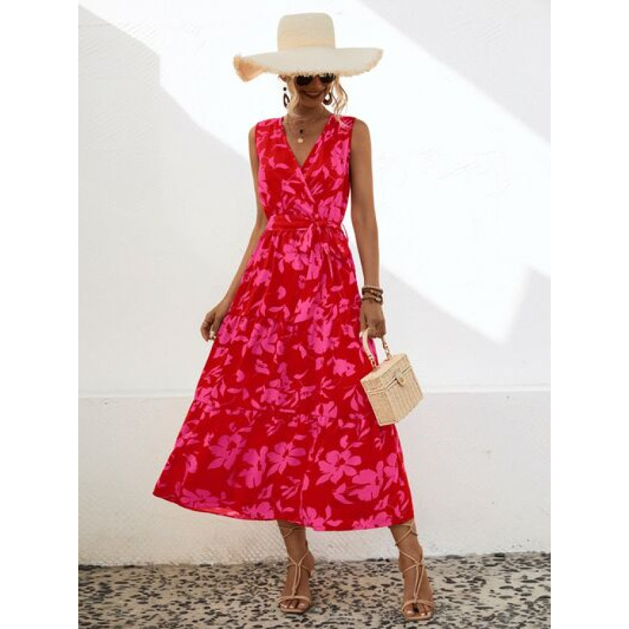 Tied Printed Surplice Tiered Dress Apparel and Accessories