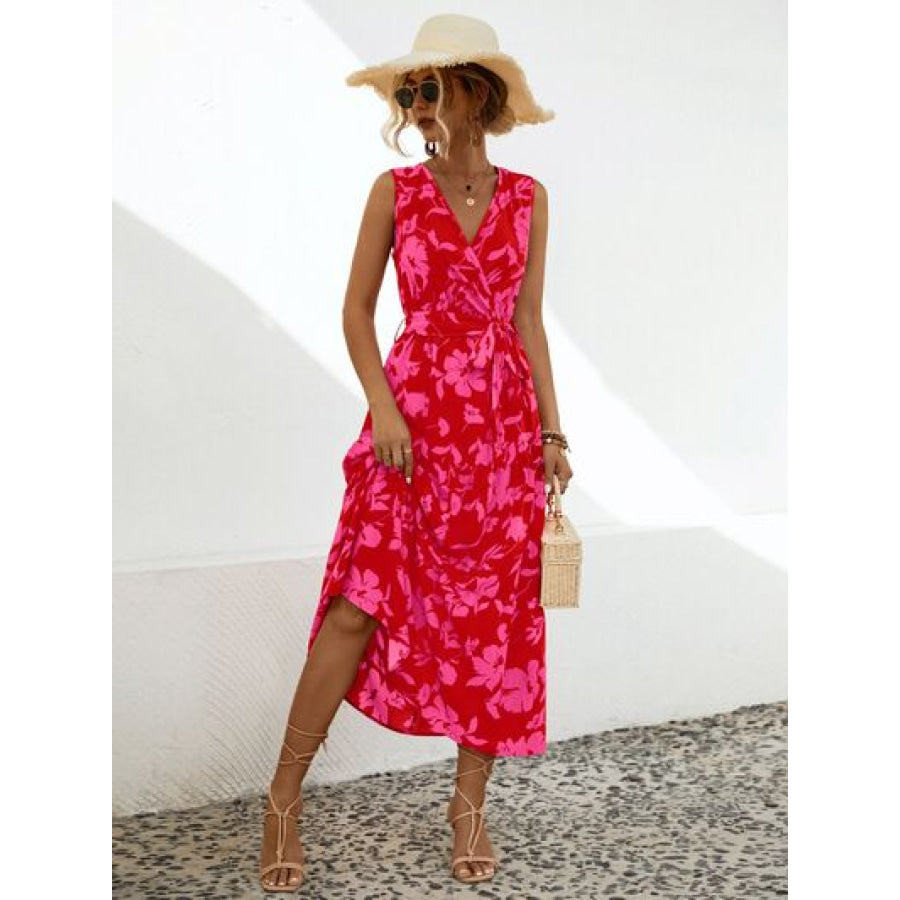 Tied Printed Surplice Tiered Dress Apparel and Accessories