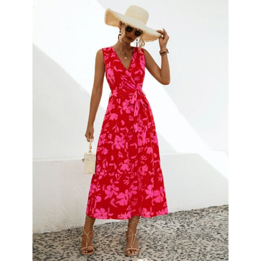 Tied Printed Surplice Tiered Dress Apparel and Accessories