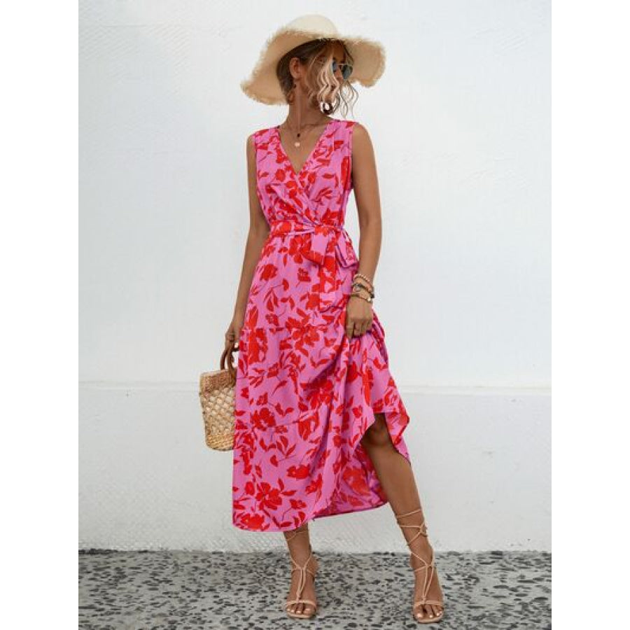 Tied Printed Surplice Tiered Dress Apparel and Accessories