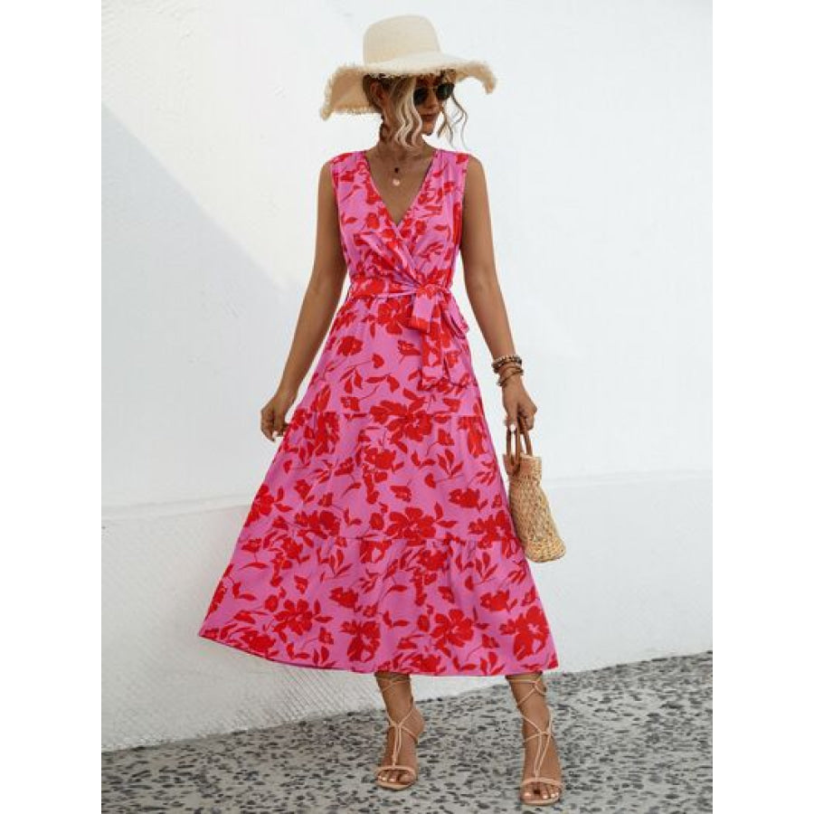 Tied Printed Surplice Tiered Dress Apparel and Accessories