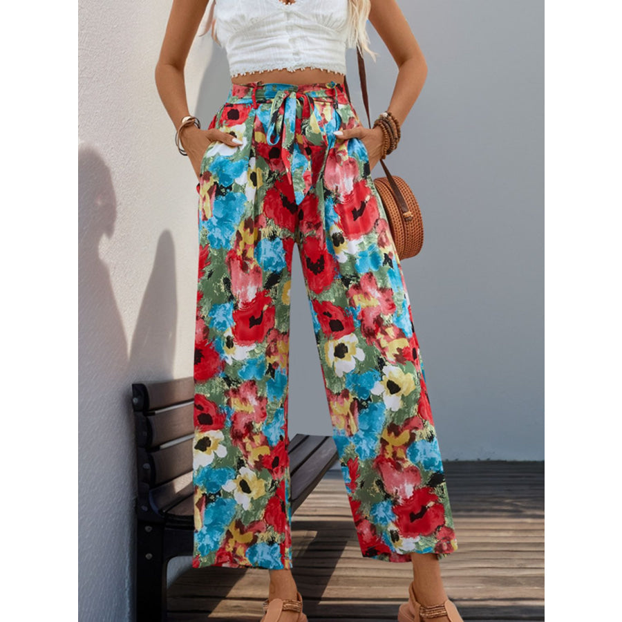 Tied Printed Wide Leg Pants Apparel and Accessories