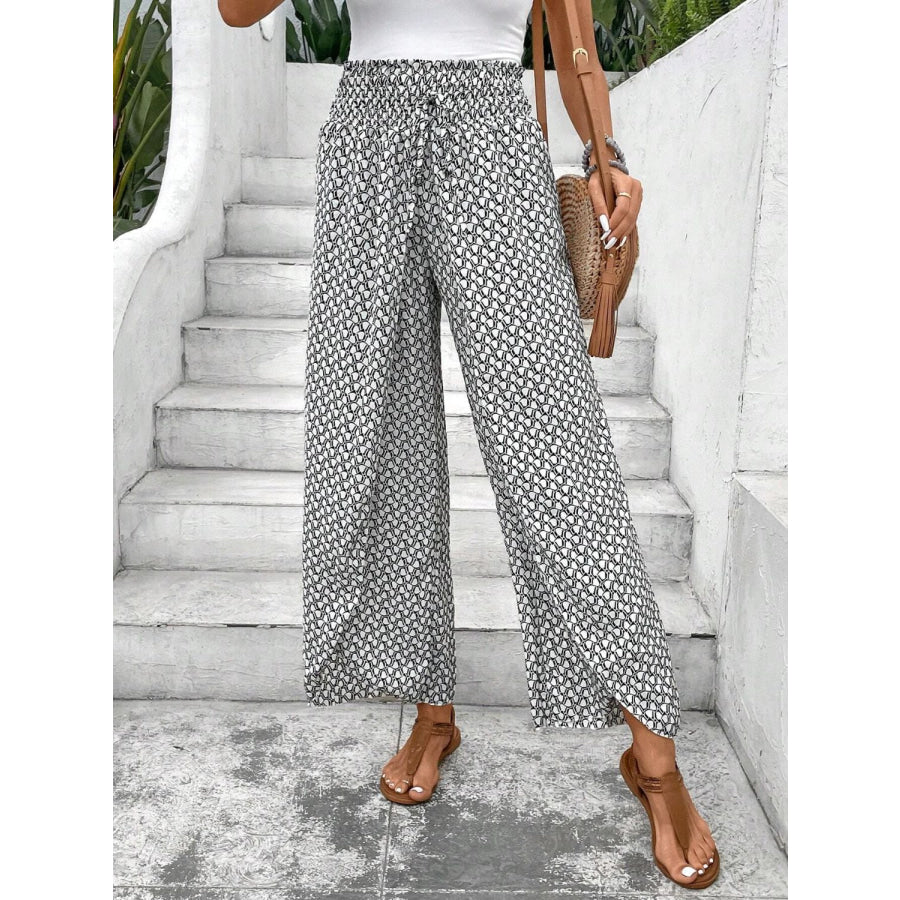 Tied Printed Wide Leg Pants Apparel and Accessories