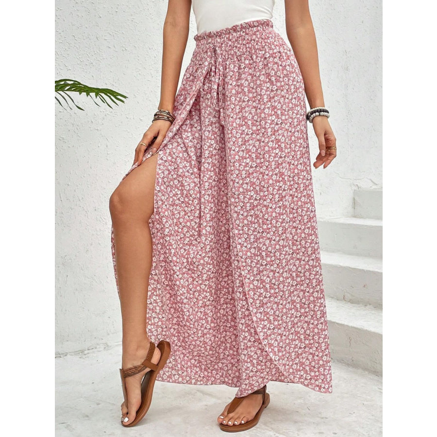 Tied Printed Wide Leg Pants Apparel and Accessories