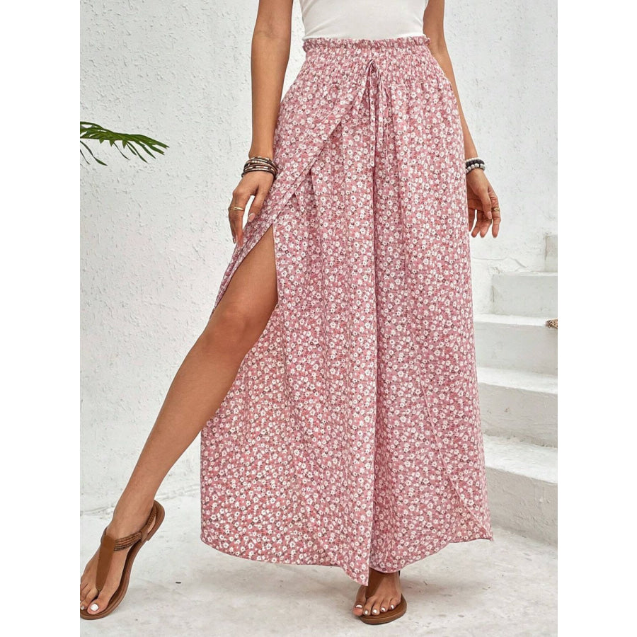 Tied Printed Wide Leg Pants Apparel and Accessories