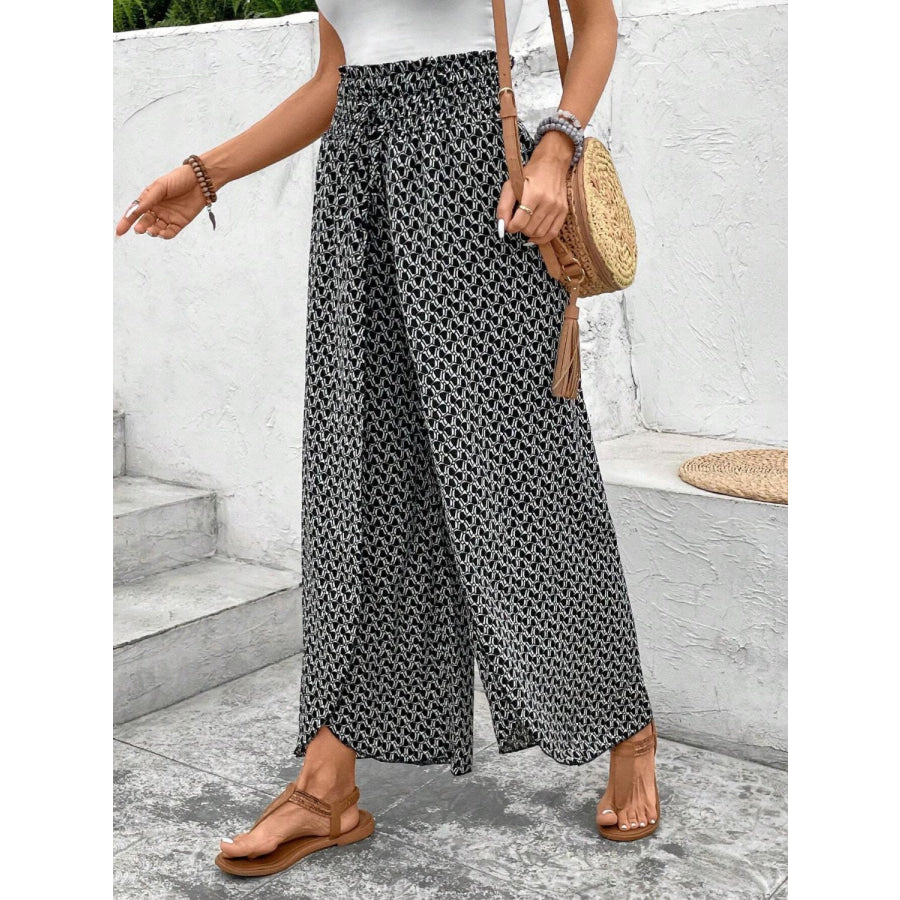 Tied Printed Wide Leg Pants Apparel and Accessories