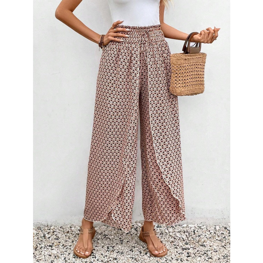 Tied Printed Wide Leg Pants Apparel and Accessories