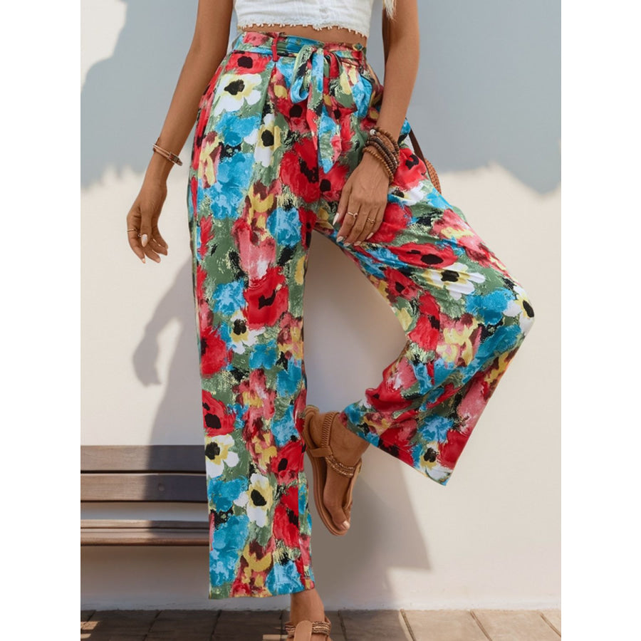 Tied Printed Wide Leg Pants Apparel and Accessories