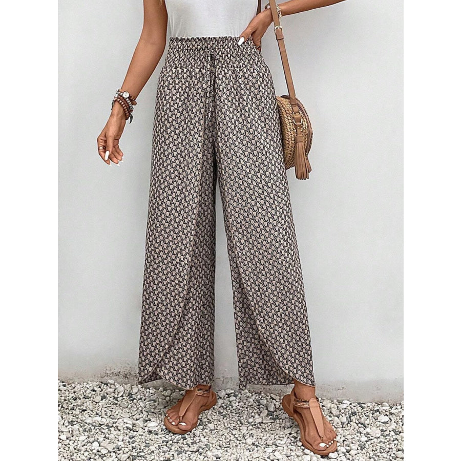 Tied Printed Wide Leg Pants Apparel and Accessories