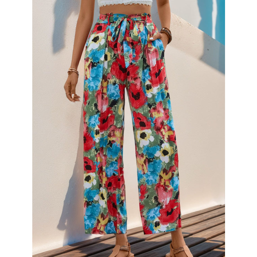 Tied Printed Wide Leg Pants Apparel and Accessories