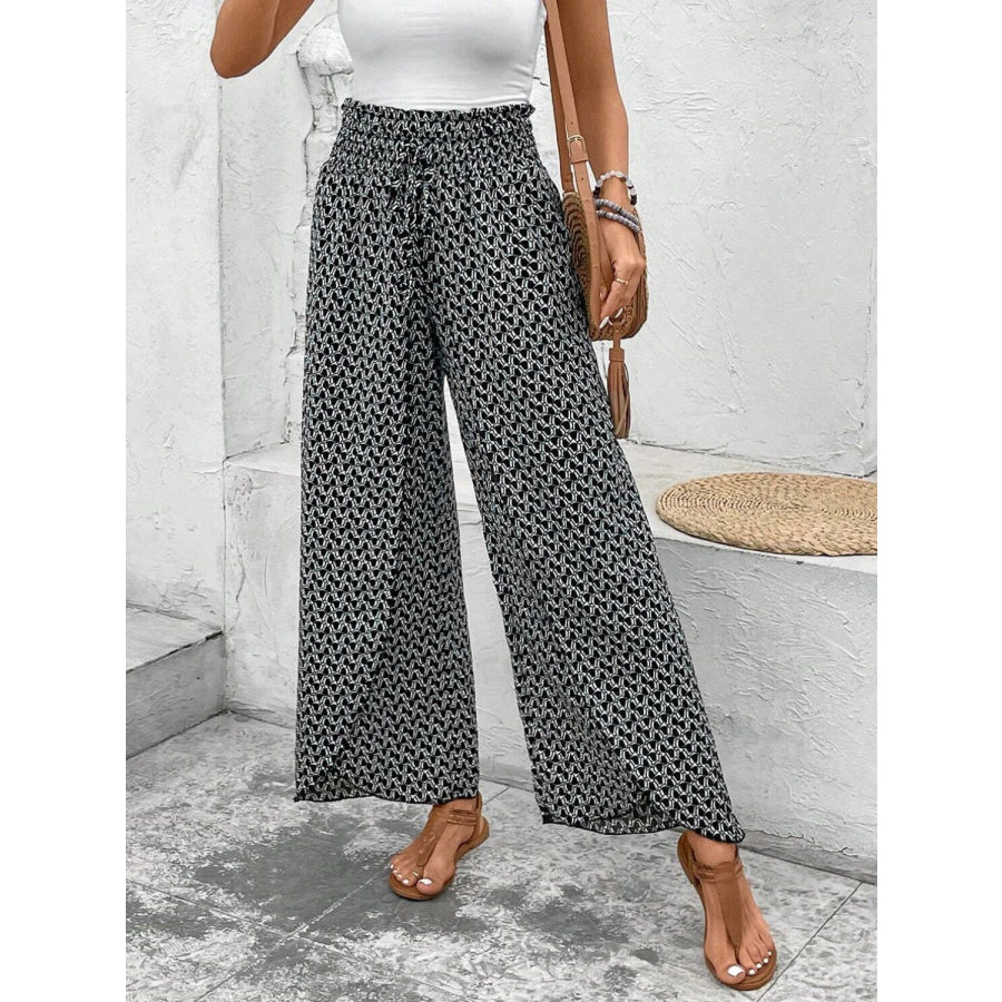 Tied Printed Wide Leg Pants Apparel and Accessories