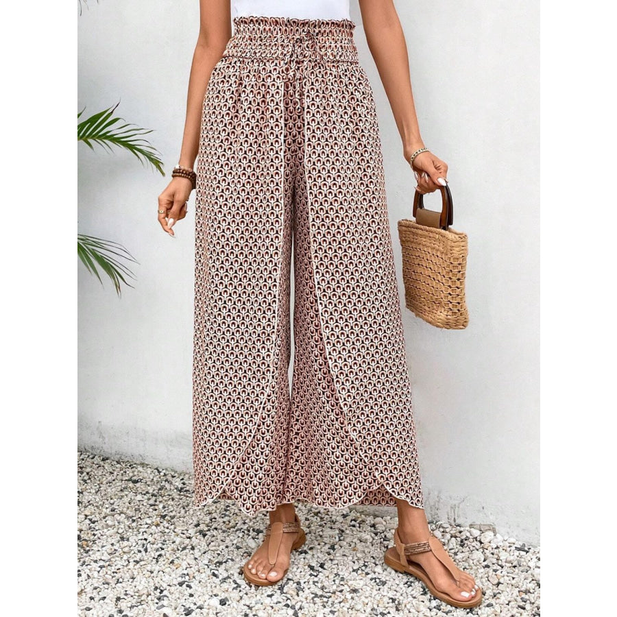 Tied Printed Wide Leg Pants Apparel and Accessories