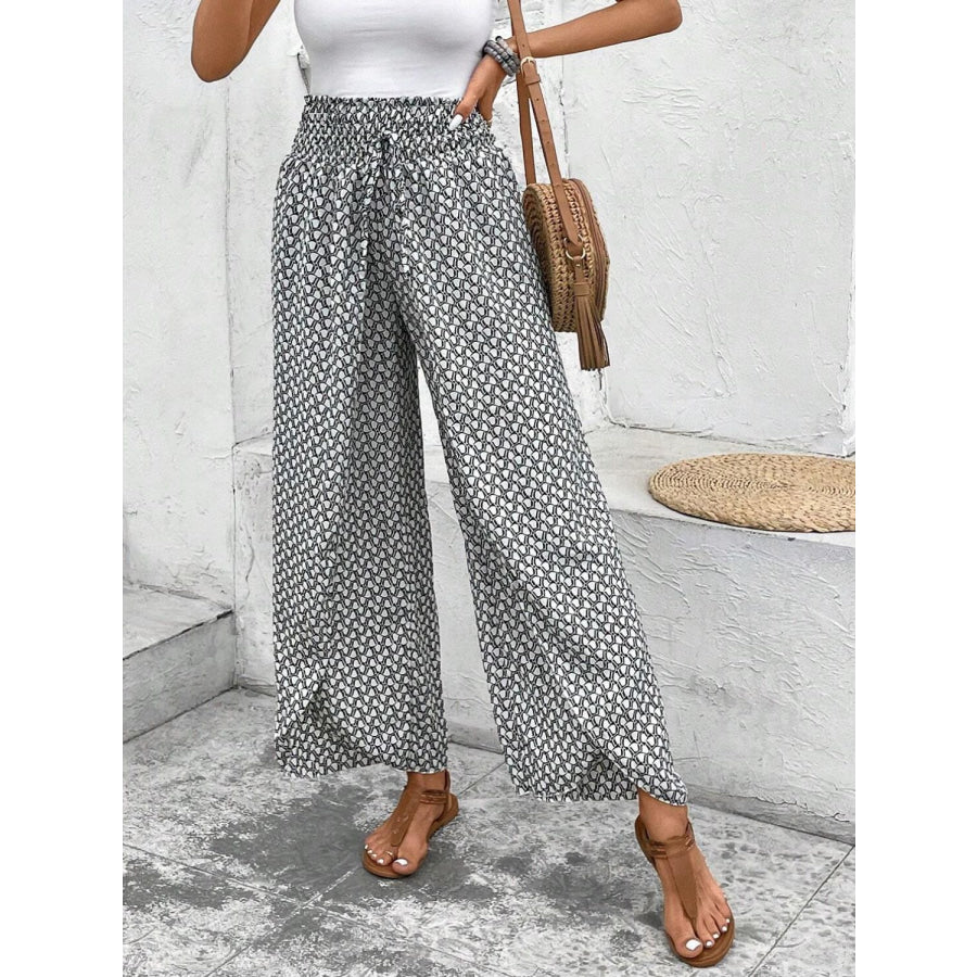 Tied Printed Wide Leg Pants Apparel and Accessories