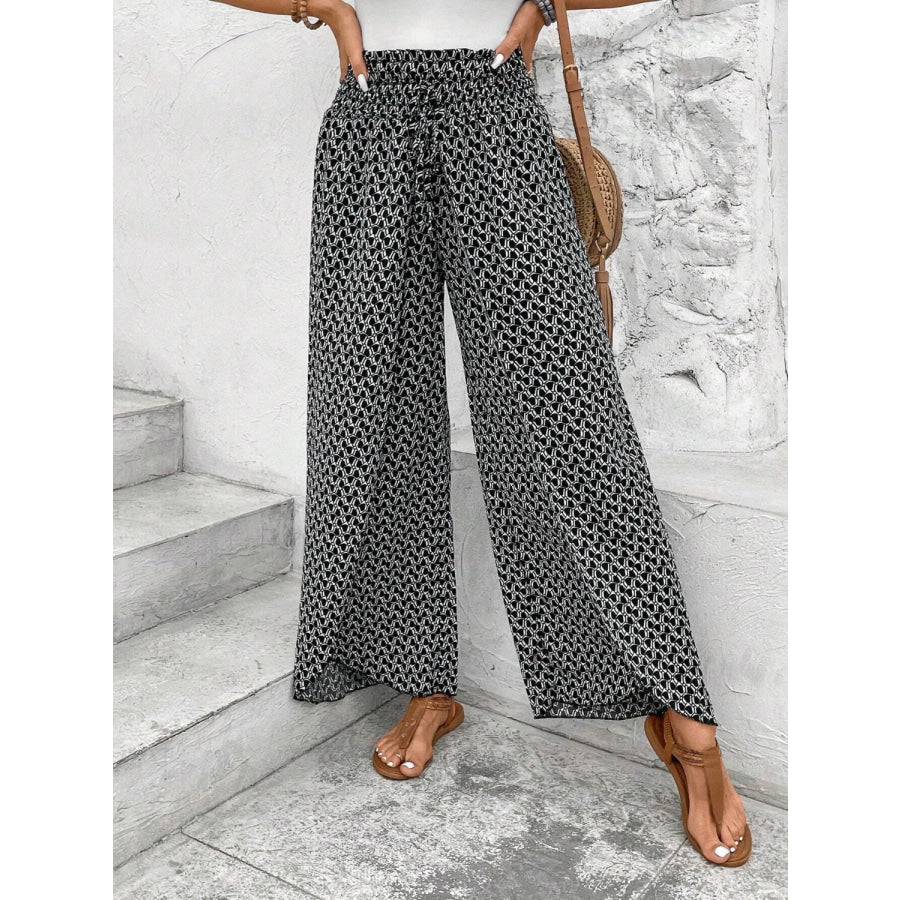 Tied Printed Wide Leg Pants Black / S Apparel and Accessories