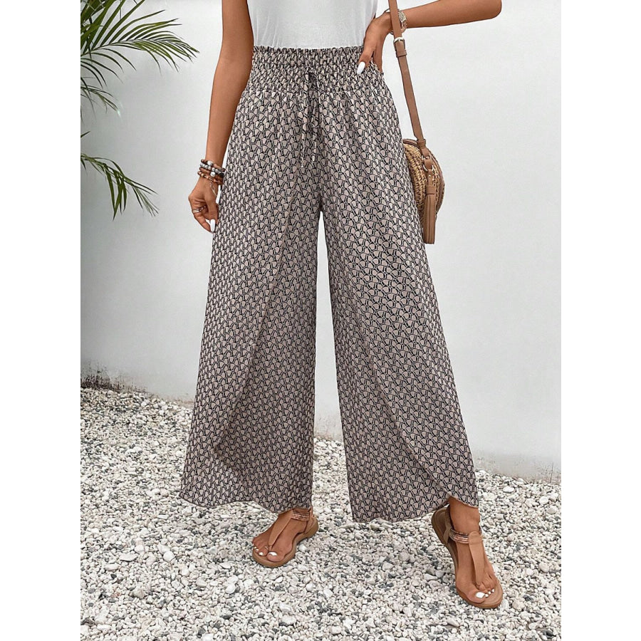 Tied Printed Wide Leg Pants Light Gray / S Apparel and Accessories