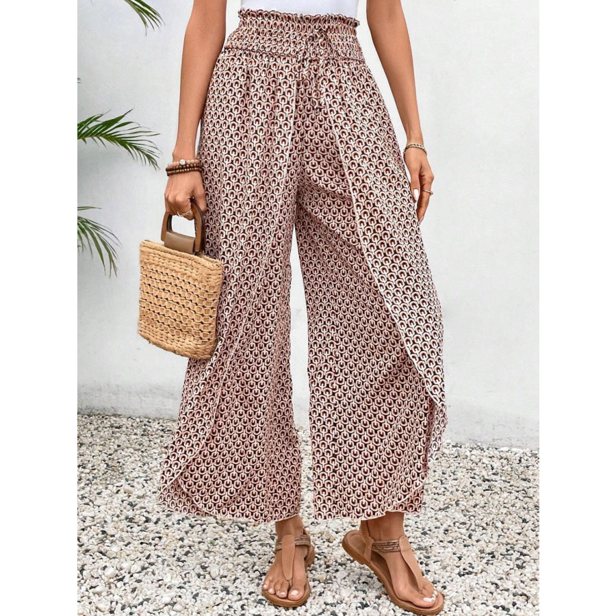 Tied Printed Wide Leg Pants Pale Blush / S Apparel and Accessories