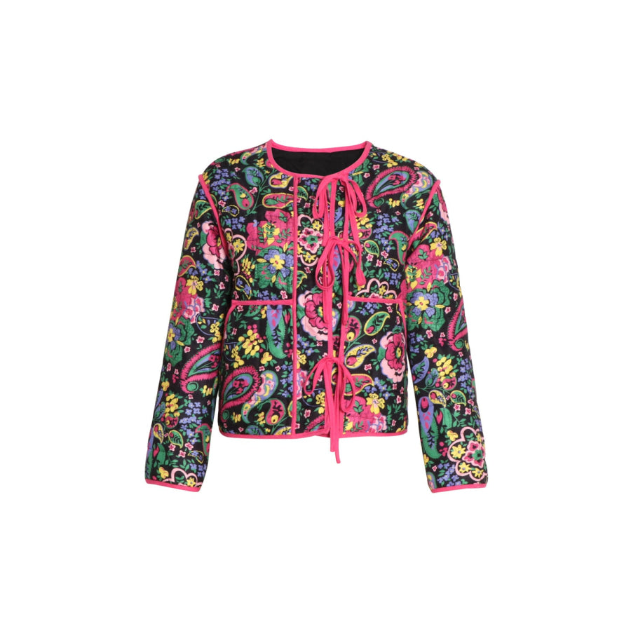 Tied Printeded Long Sleeve Jacket Apparel and Accessories