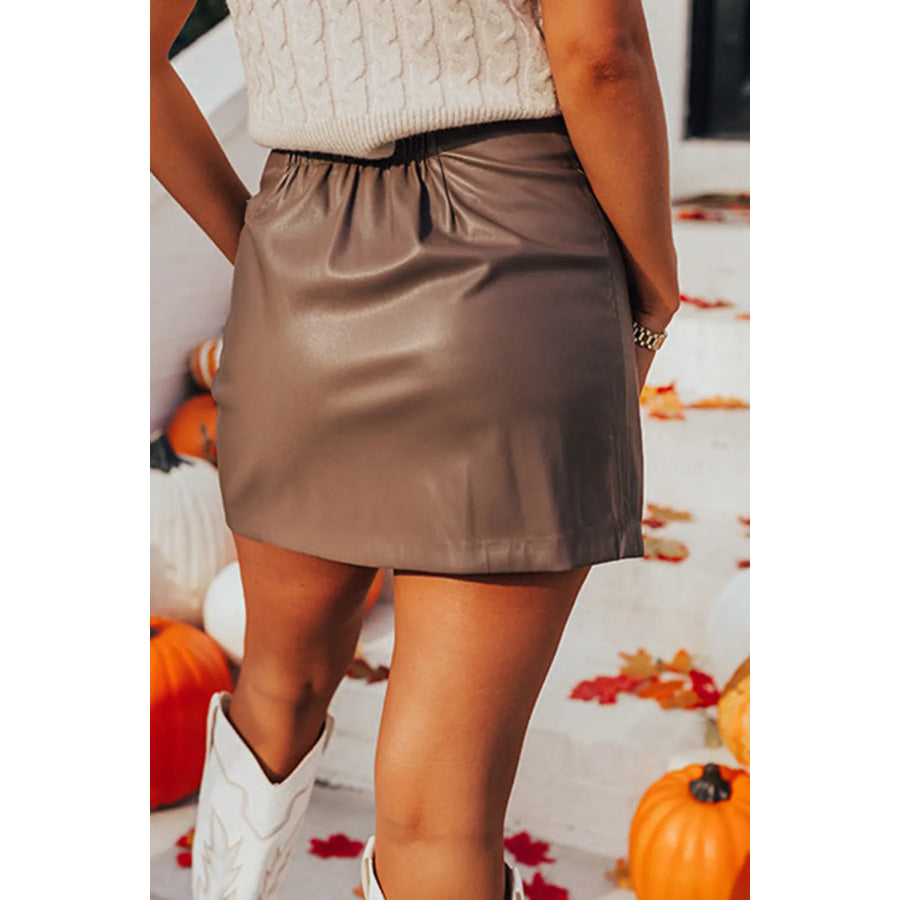 Tied PU Leather Skirt Apparel and Accessories