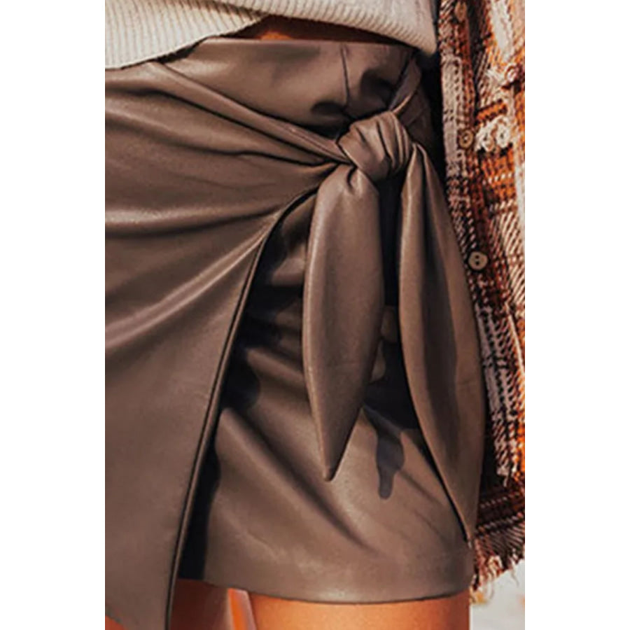 Tied PU Leather Skirt Apparel and Accessories