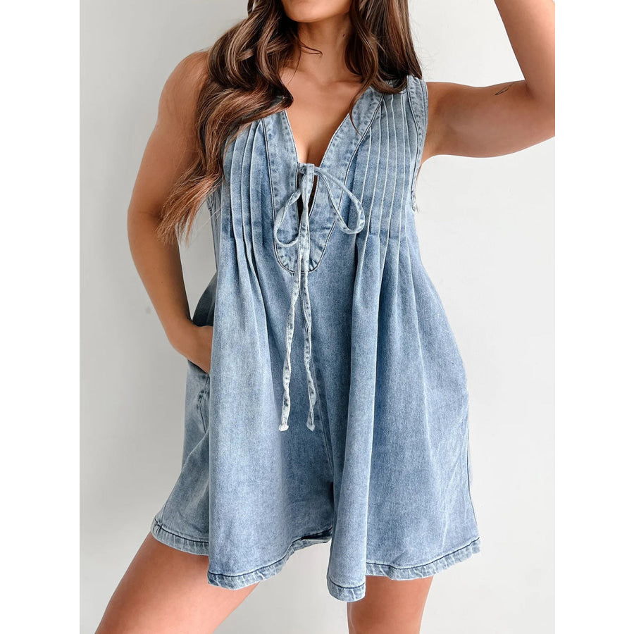 Tied Romper with Pockets Light Blue / S Apparel and Accessories