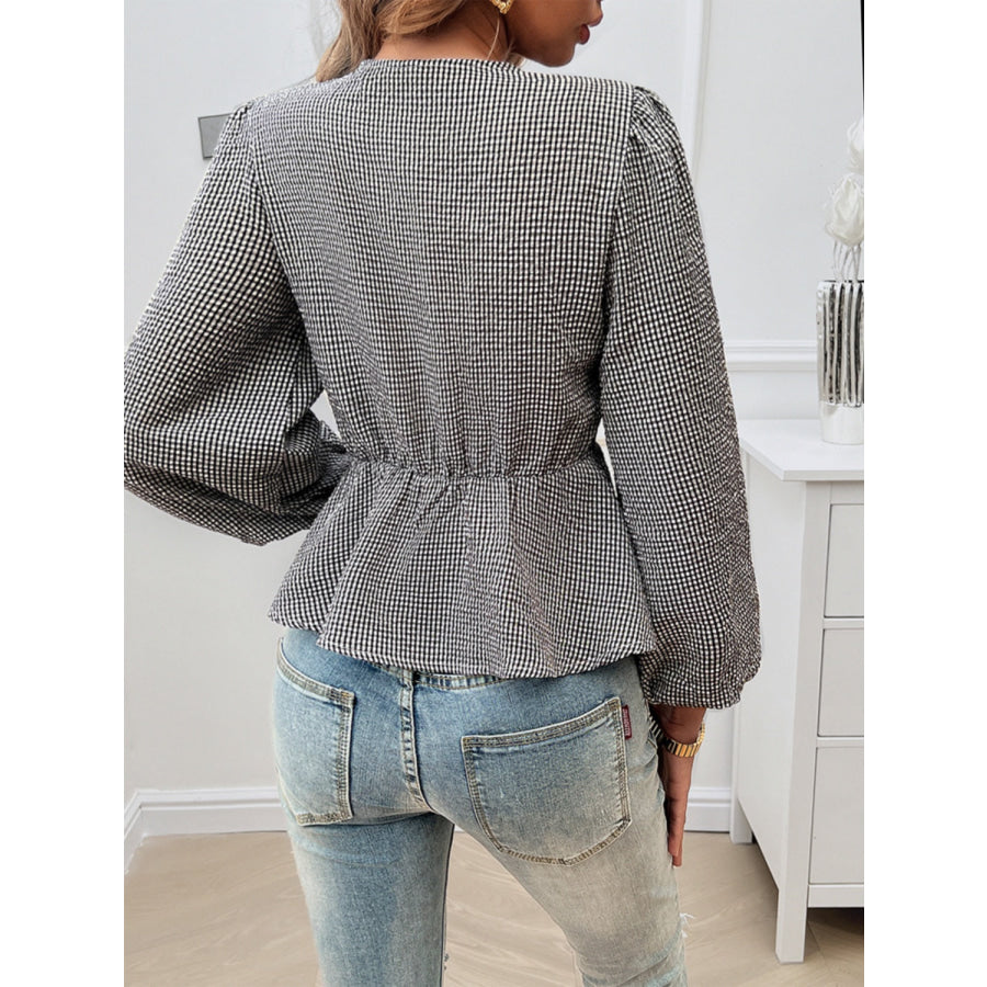 Tied Round Neck Long Sleeve Blouse Apparel and Accessories