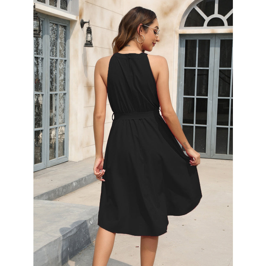 Tied Round Neck Sleeveless Dress Apparel and Accessories