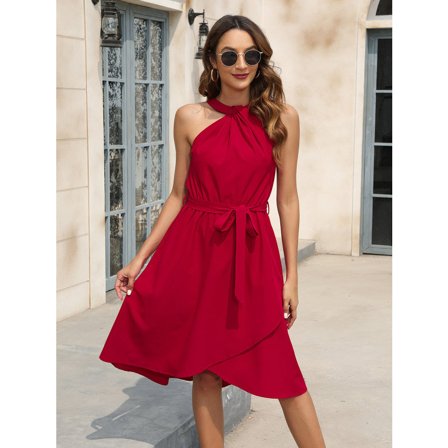 Tied Round Neck Sleeveless Dress Apparel and Accessories