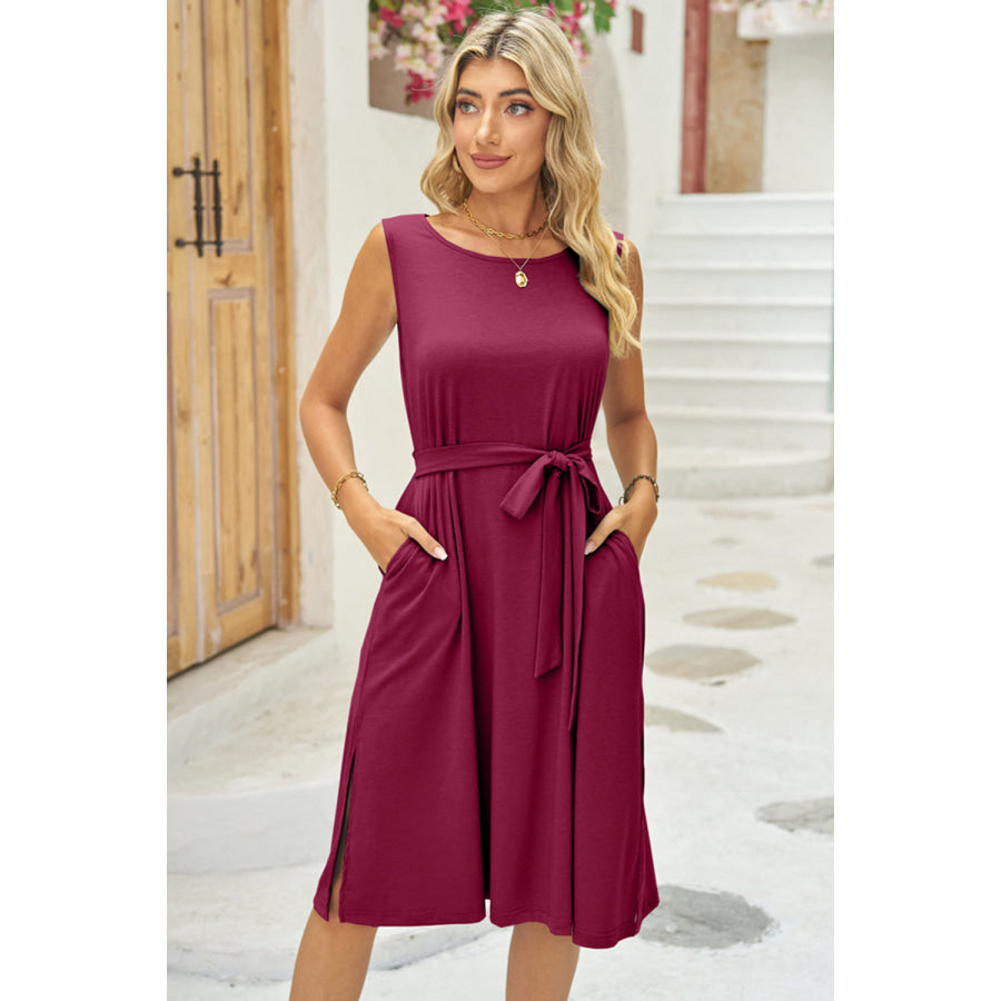 Tied Round Neck Sleeveless Dress Apparel and Accessories