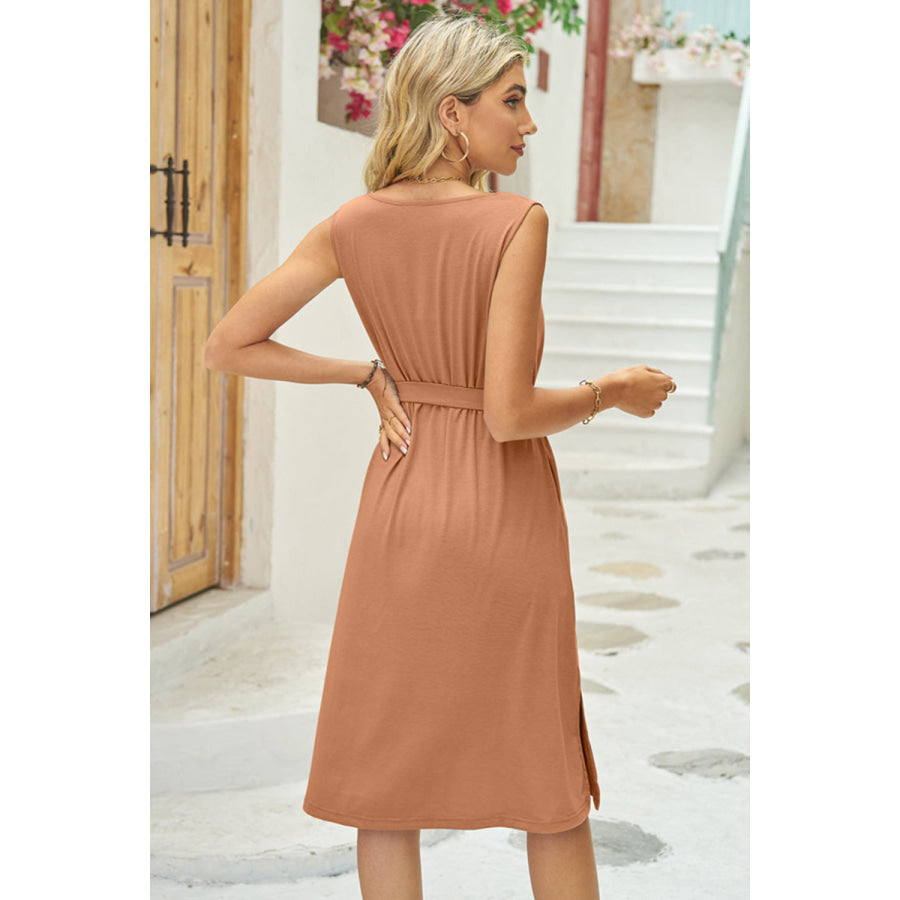 Tied Round Neck Sleeveless Dress Apparel and Accessories