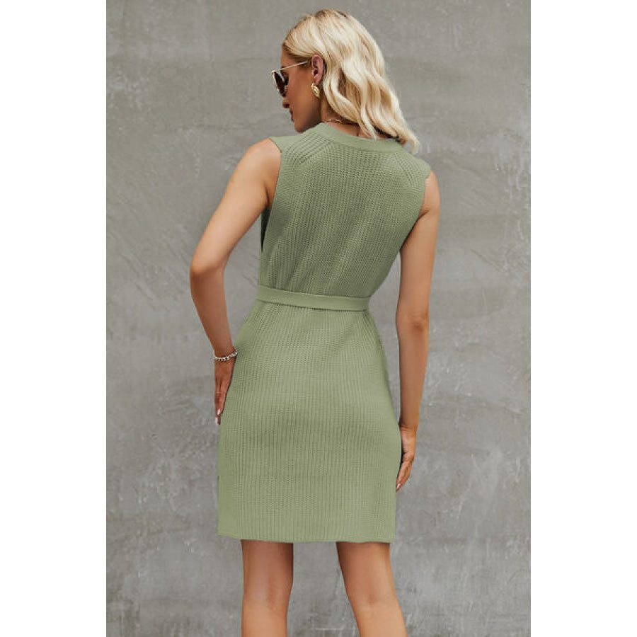 Tied Round Neck Sleeveless Sweater Dress Clothing