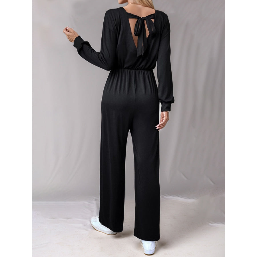 Tied Round Neck Wide Leg Jumpsuit Apparel and Accessories