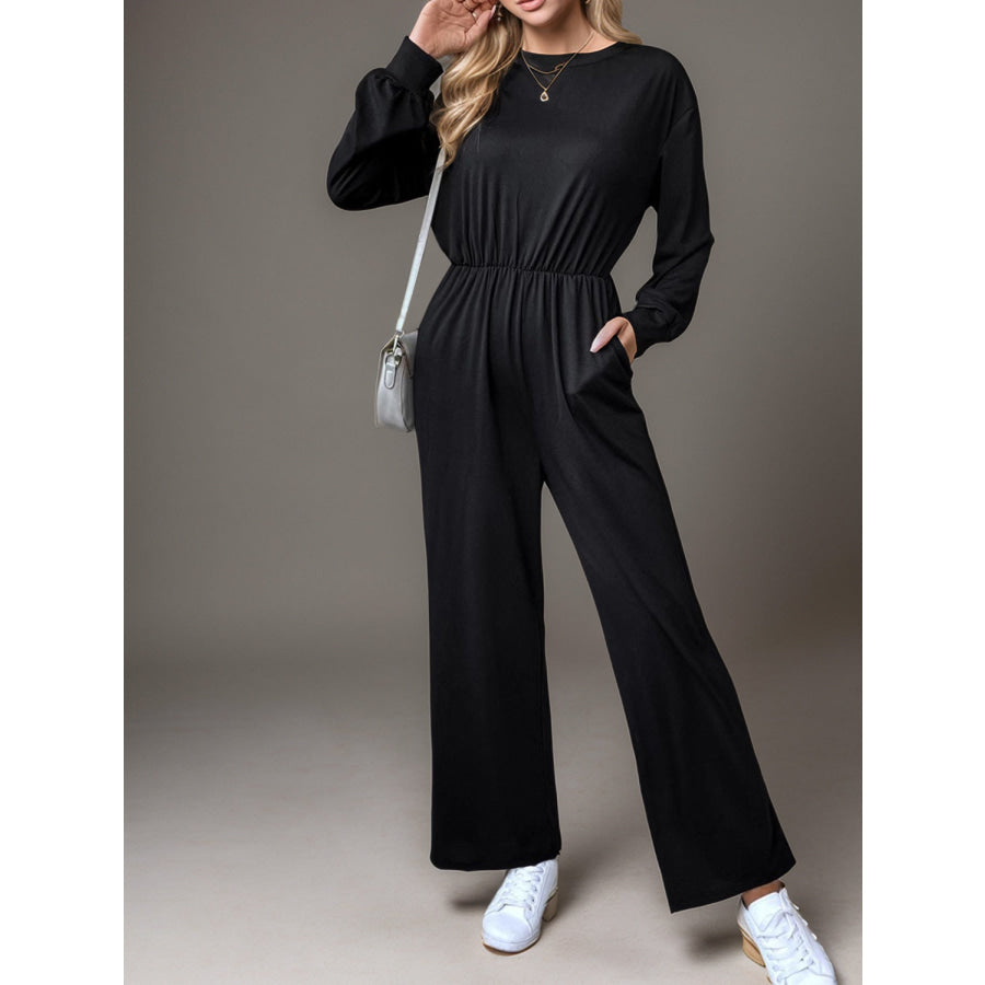 Tied Round Neck Wide Leg Jumpsuit Apparel and Accessories