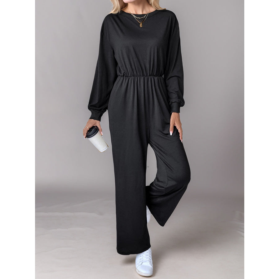 Tied Round Neck Wide Leg Jumpsuit Apparel and Accessories