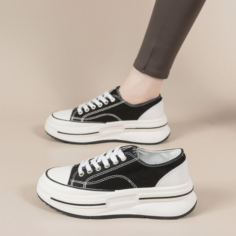 Tied Round Toe Platform Sneakers Apparel and Accessories