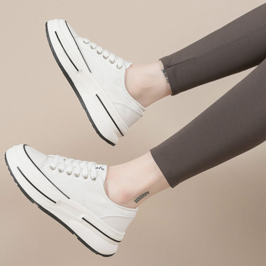 Tied Round Toe Platform Sneakers Apparel and Accessories