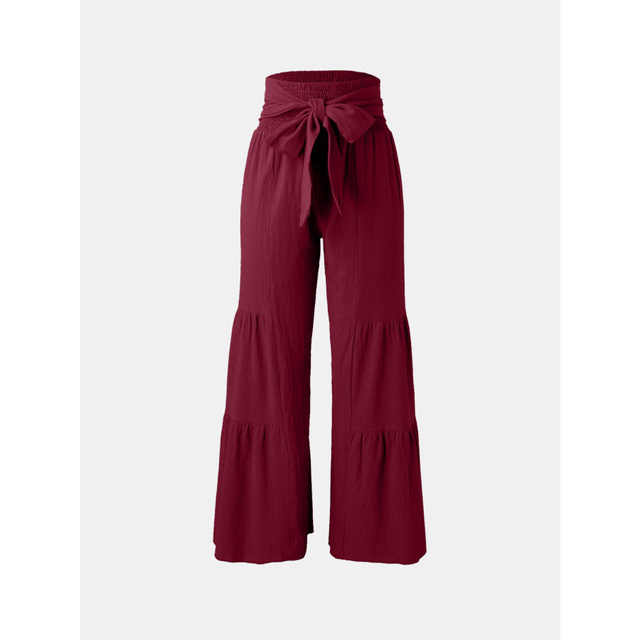 Tied Ruched Wide Leg Pants Apparel and Accessories