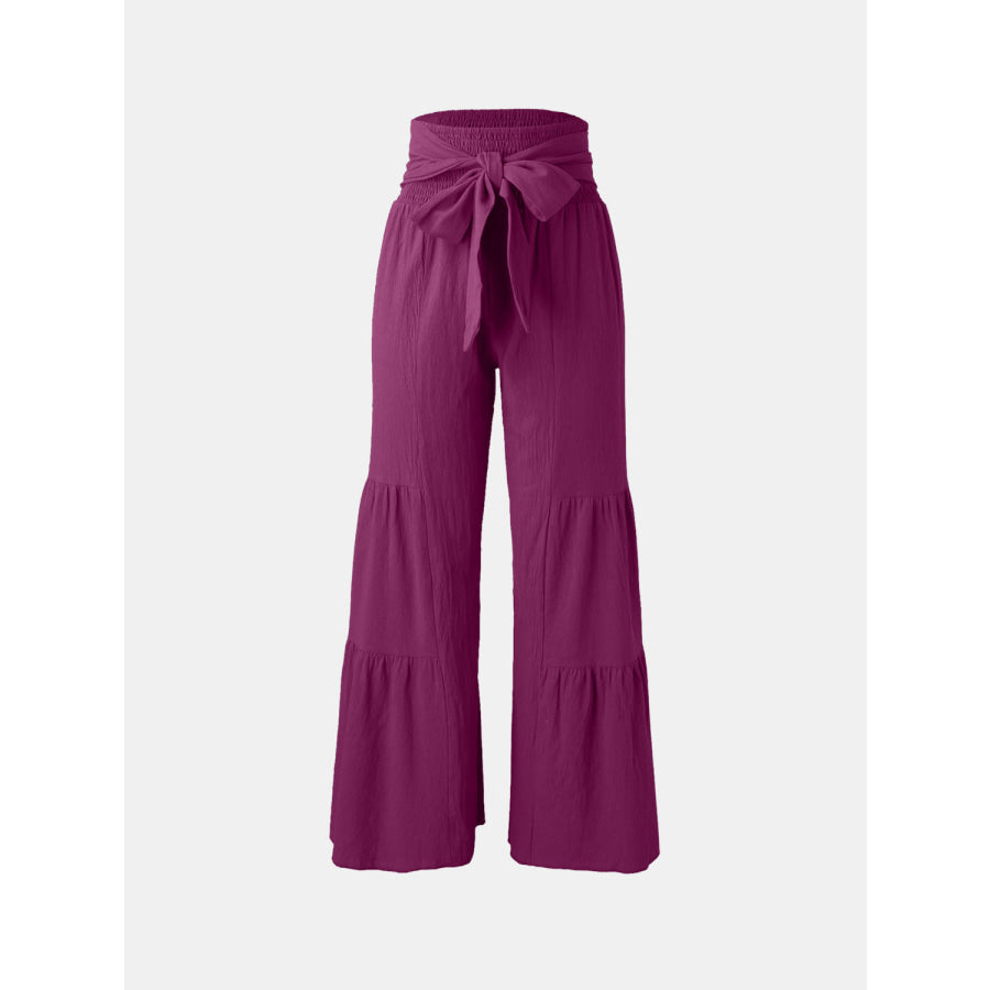 Tied Ruched Wide Leg Pants Apparel and Accessories