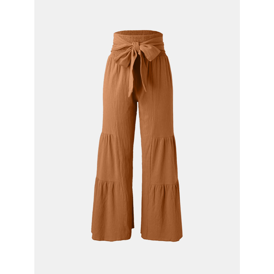 Tied Ruched Wide Leg Pants Apparel and Accessories